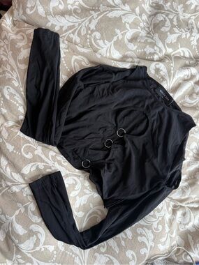 White Fox Boutique Black Long Sleeve Crop Top with O-Ring Details
